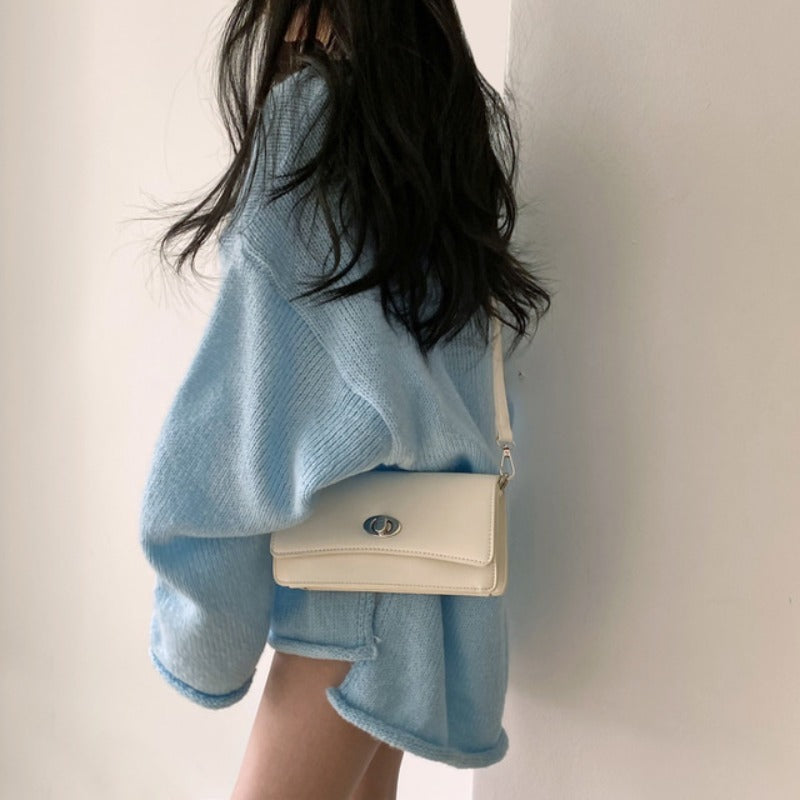 Retro V-neck Slit Pullover Sweater with Lazy Style