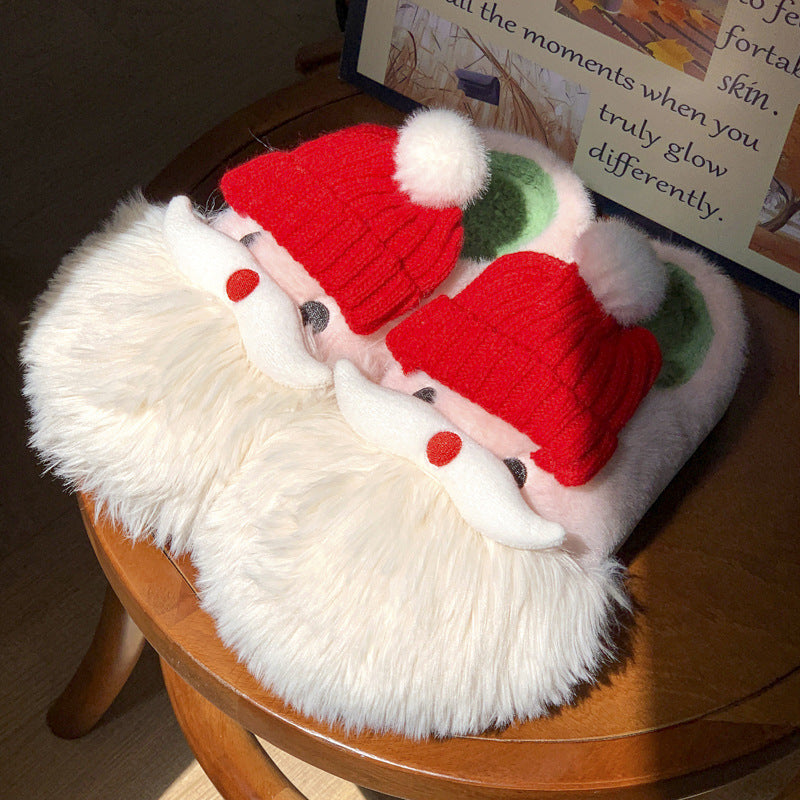 Cute Christmas Santa Claus Plush Slippers for Women