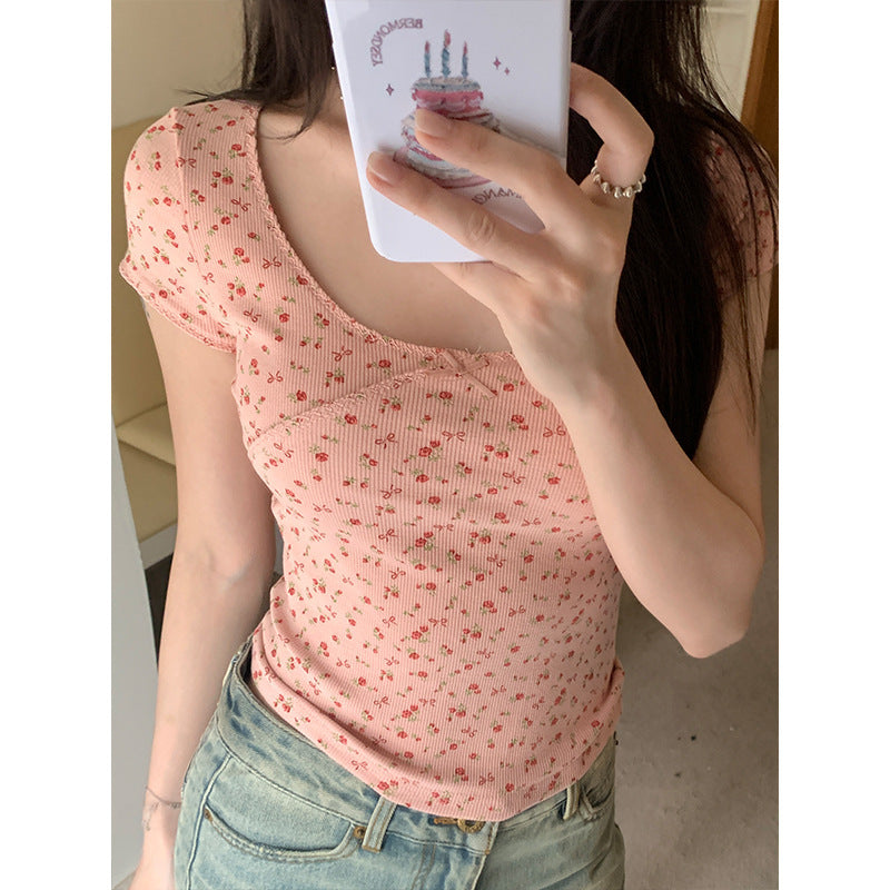 Bow Short-sleeved T-shirt Scoop Short Desire Style T-shirt