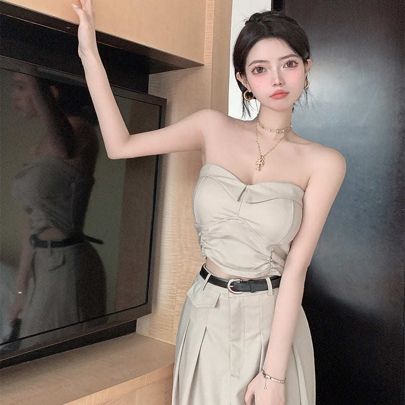 Slimming High Waist Belted Skirt Tube Top Set