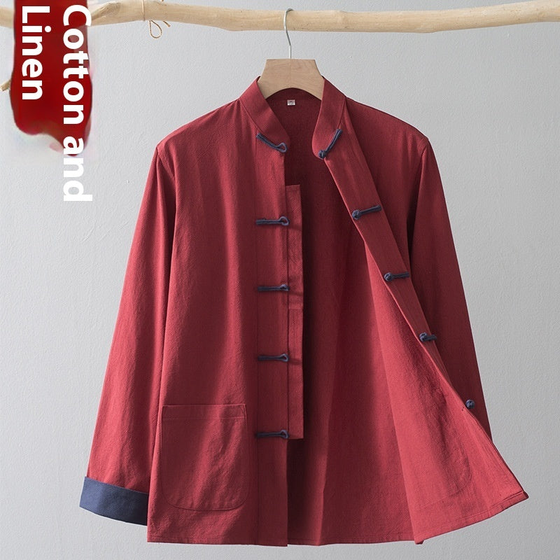 Cotton Linen Coat Vintage Top For Men