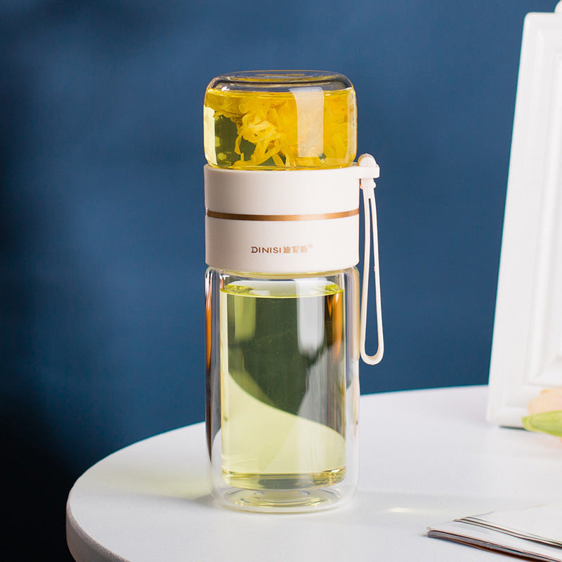 Glass Water Bottle with Tea Infuser and Double Wall