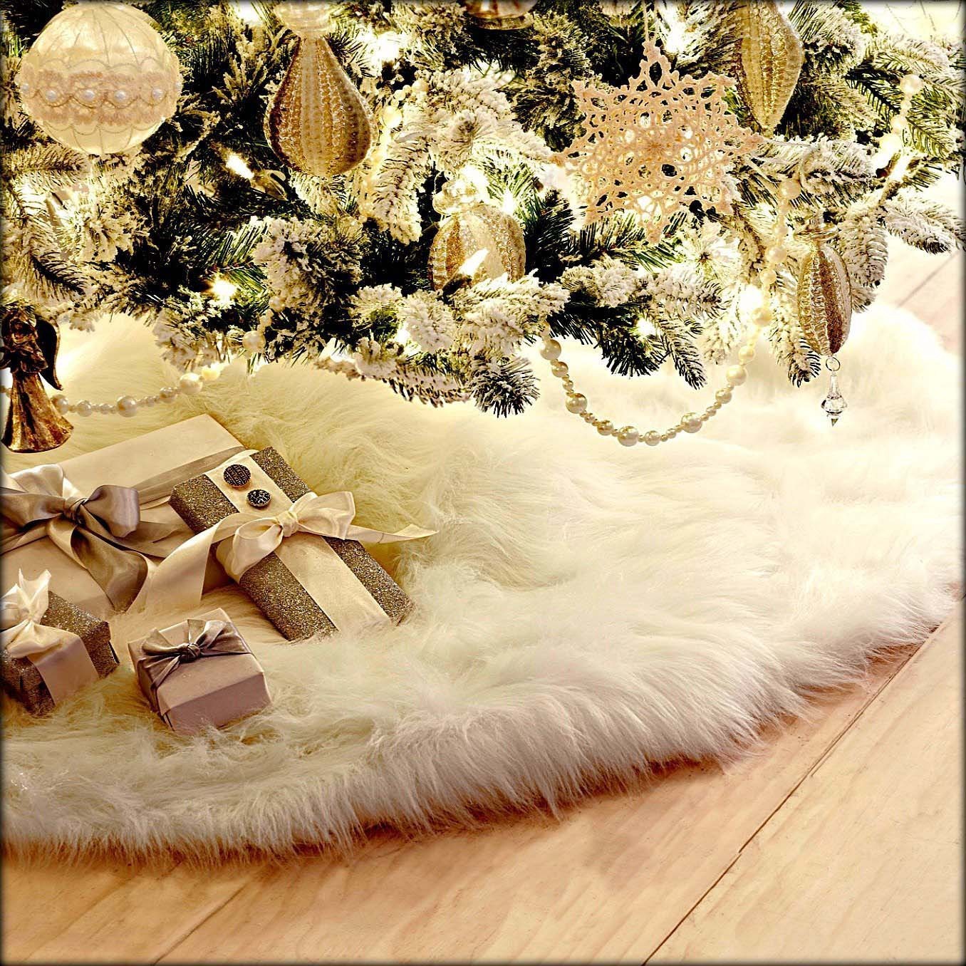 White Plush Christmas Tree Skirt 78cm 90cm 122cm