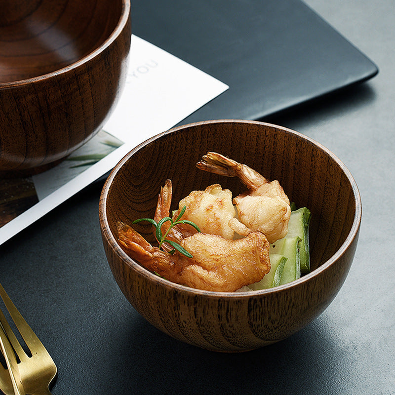 Japanese Style Wooden Rice and Soup Bowl