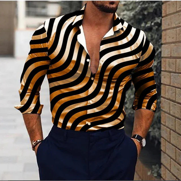 Men's Casual 3D Irregular Pattern Long Sleeve Shirt