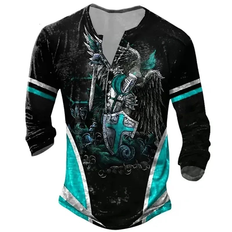 Men's Medieval Digital Print Long Sleeve T-shirt