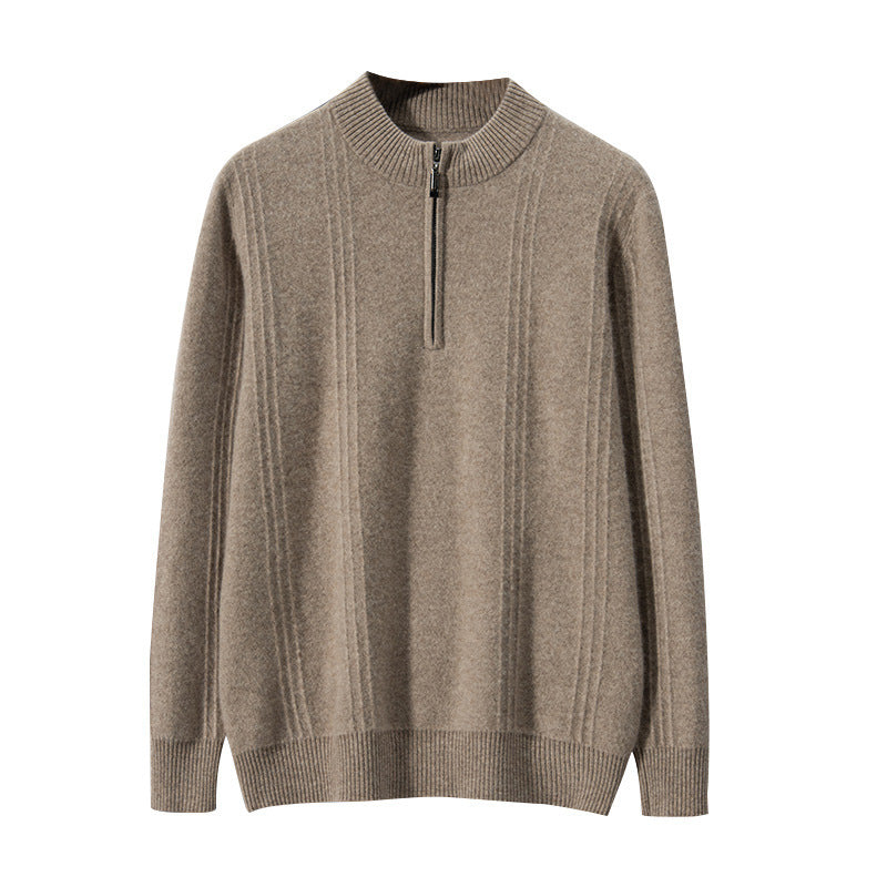 Men's Half Turtleneck Zipper Plus Size Wool Sweater