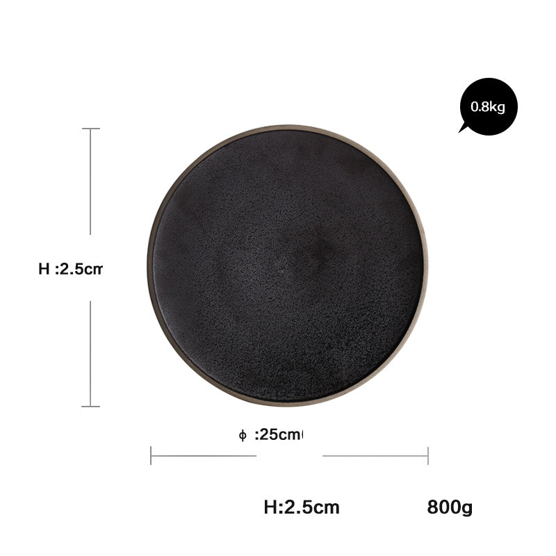 Black Crystal Ceramic Dessert Plate Round Flat Plate
