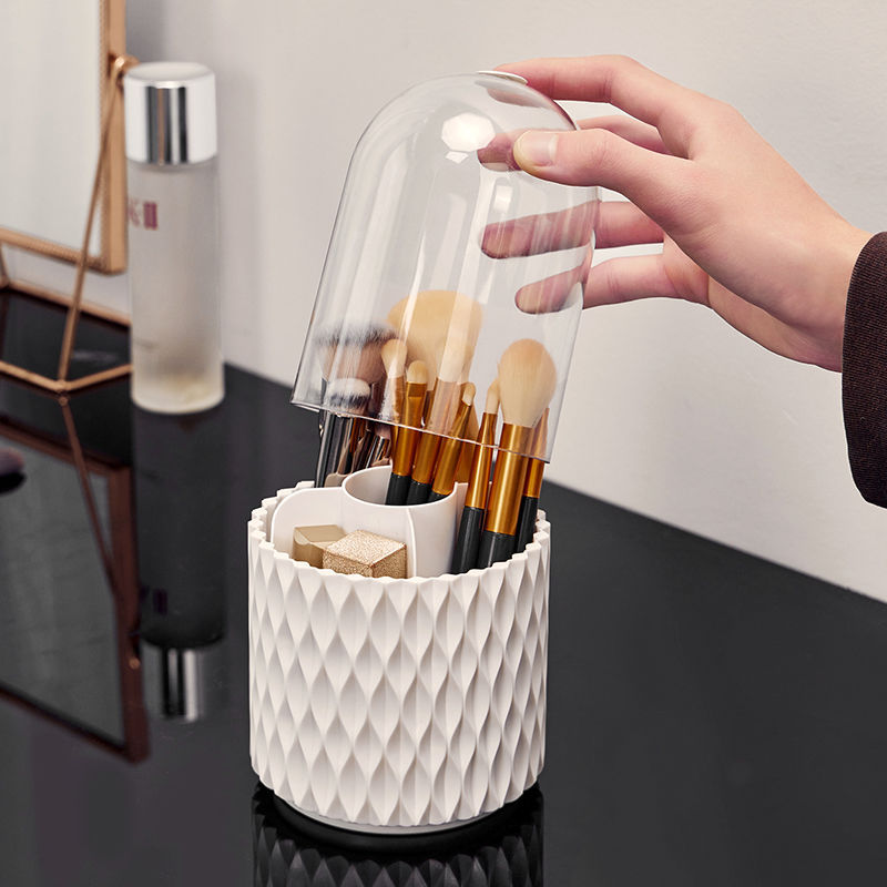 360° Rotating Makeup Brush Storage with Lid