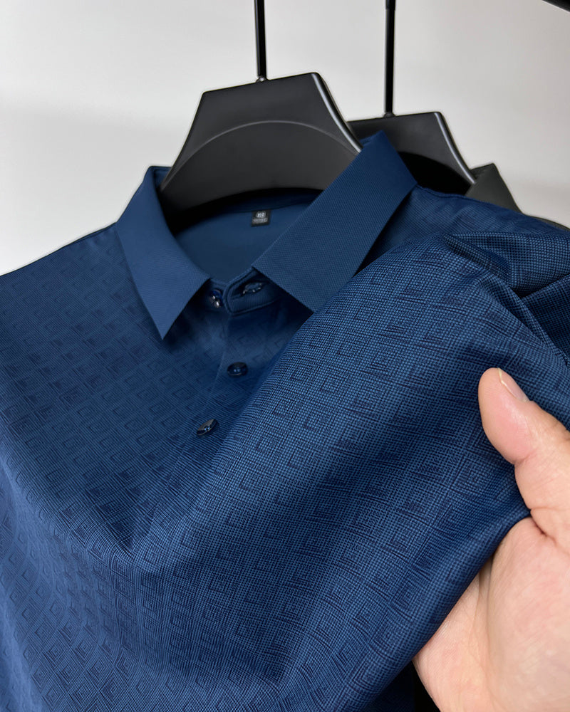 High-end Elegant Ice Silk Men's Lapel Plaid Polo Shirt