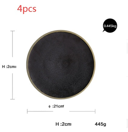 Black Crystal Ceramic Dessert Plate Round Flat Plate