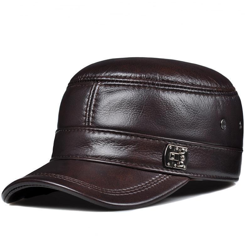 Leather Hat for Men Warm Flat Top Ear Protection