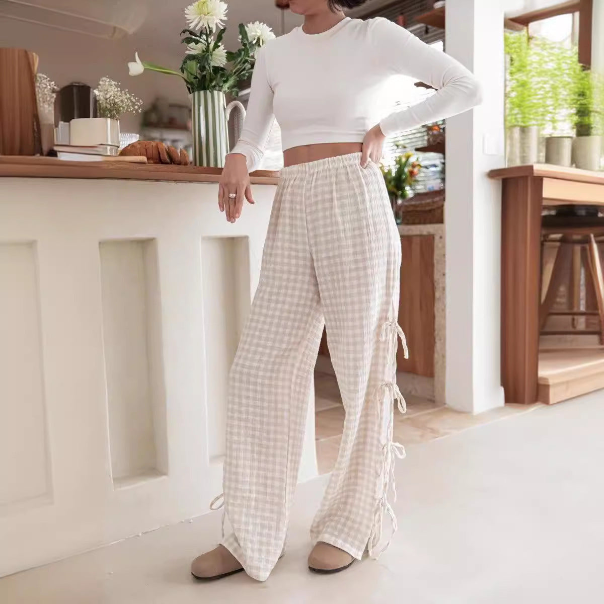Women's Loose Side Lace-up Casual Trousers