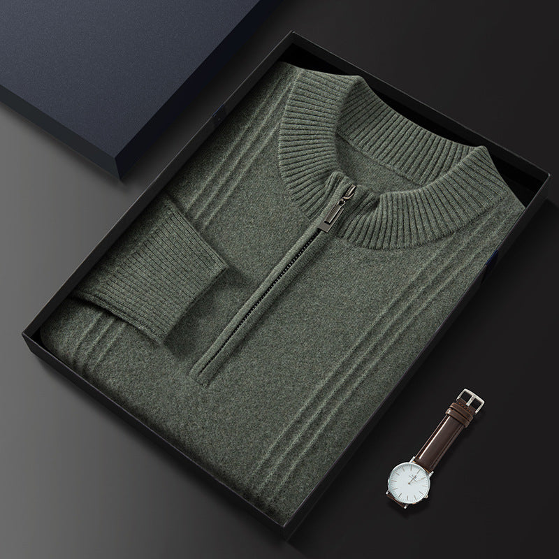 Men's Half Turtleneck Zipper Plus Size Wool Sweater