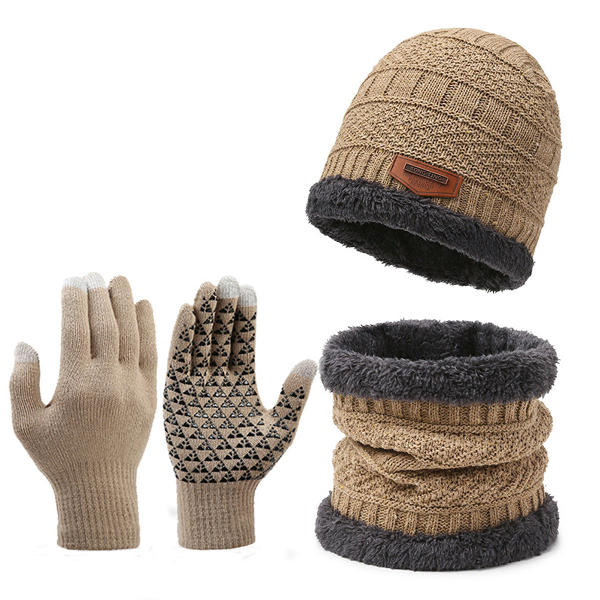 Men's Winter Scarf Gloves Hat Three-piece Set