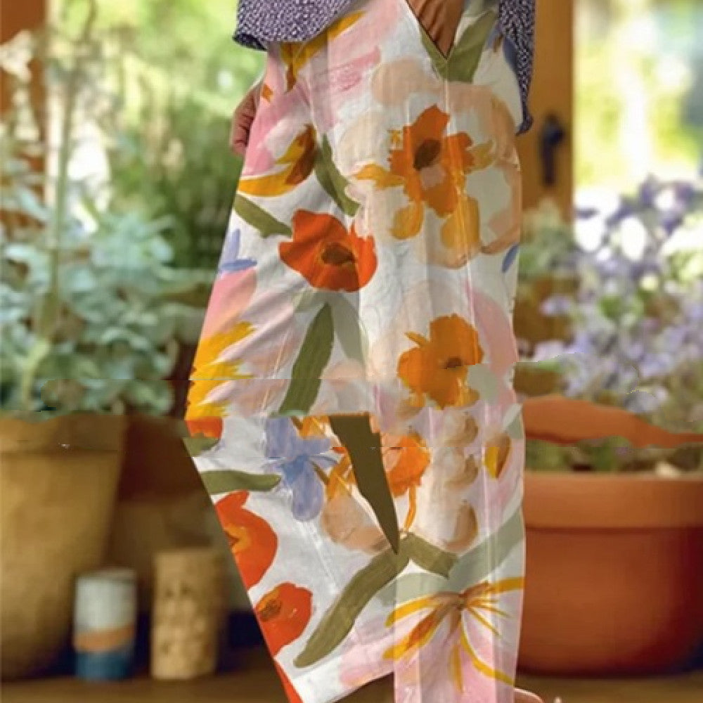 Women's All-match Elastic Waist Slimming Digital Printed Trousers