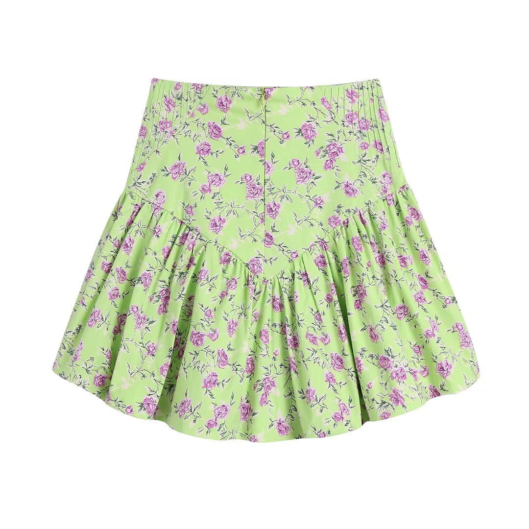 Women's Green Printed Short Skirt