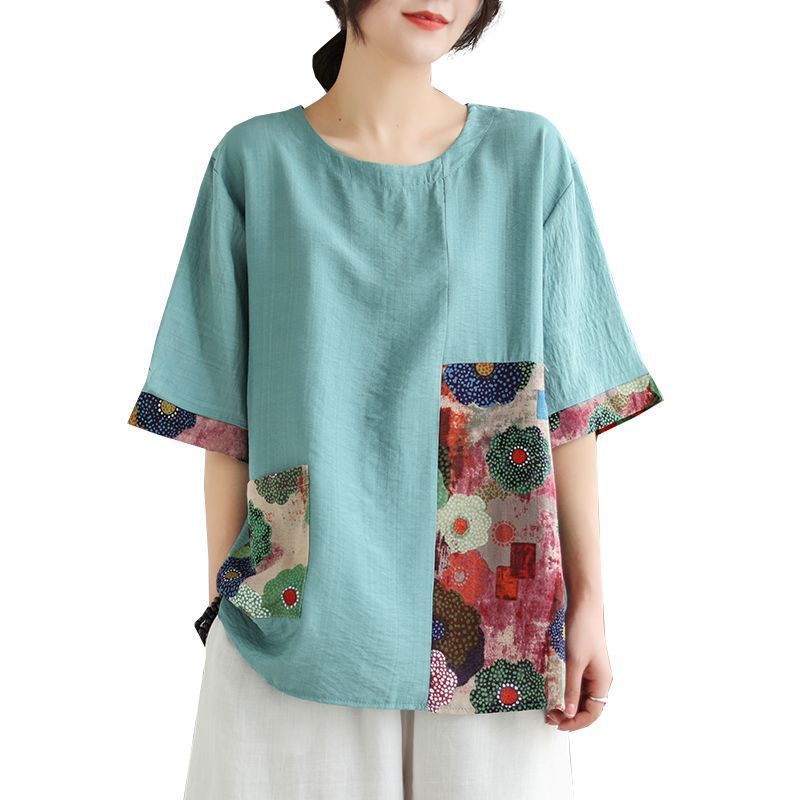 Retro Loose Color-Block Printed Top