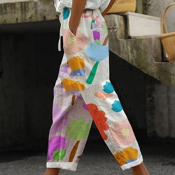 Women's All-match Elastic Waist Slimming Digital Printed Trousers