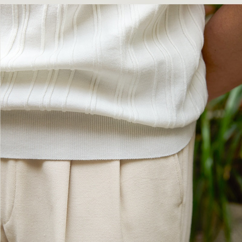 Slim Fit Sunken Stripe Knit Short Sleeve
