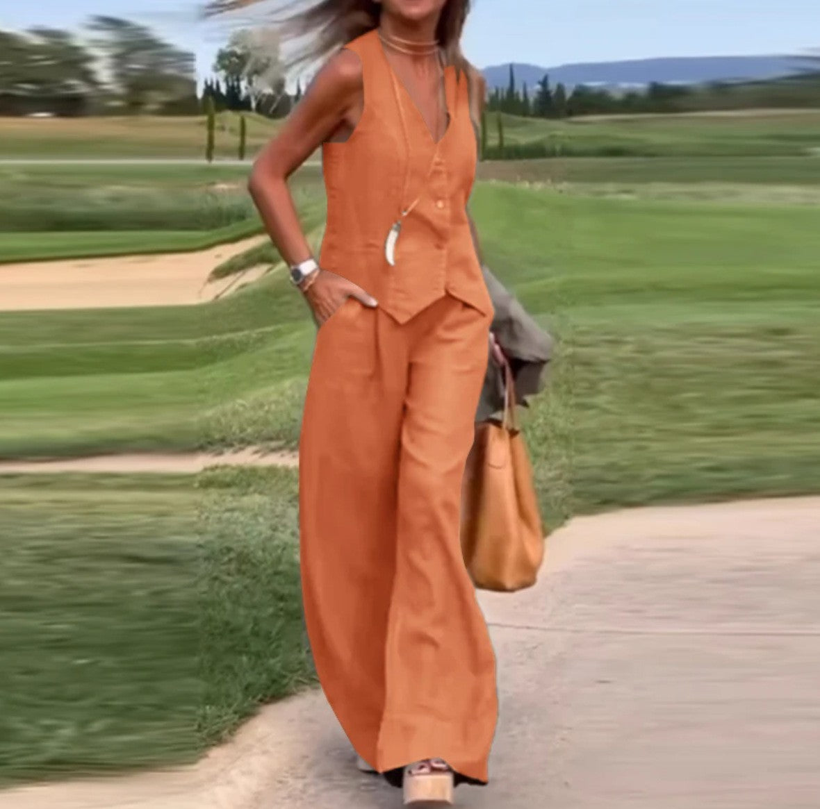 Women's Casual Solid Color Vest Trousers Suit