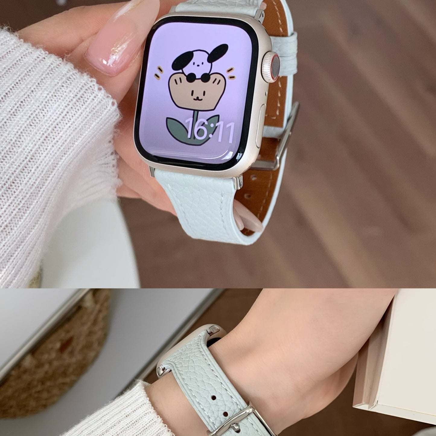 Square Buckle Lychee Leather Waist Strap