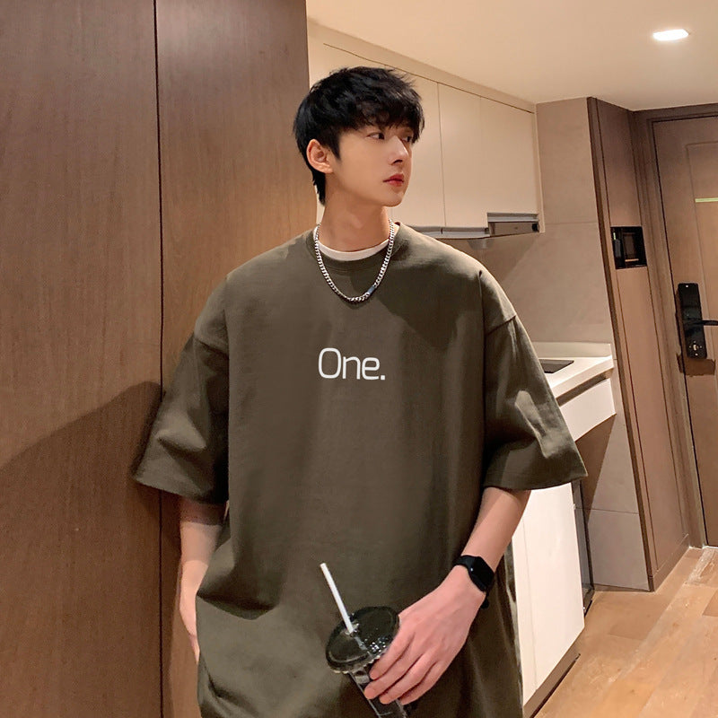 Summer Pure Cotton Plus Size Men’s Letter Tee