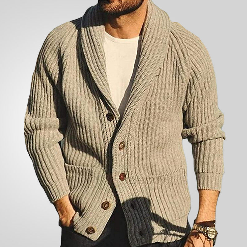 Men's Lapel Knitting Cardigan Fashion Button Sweater With Pockets Outwear