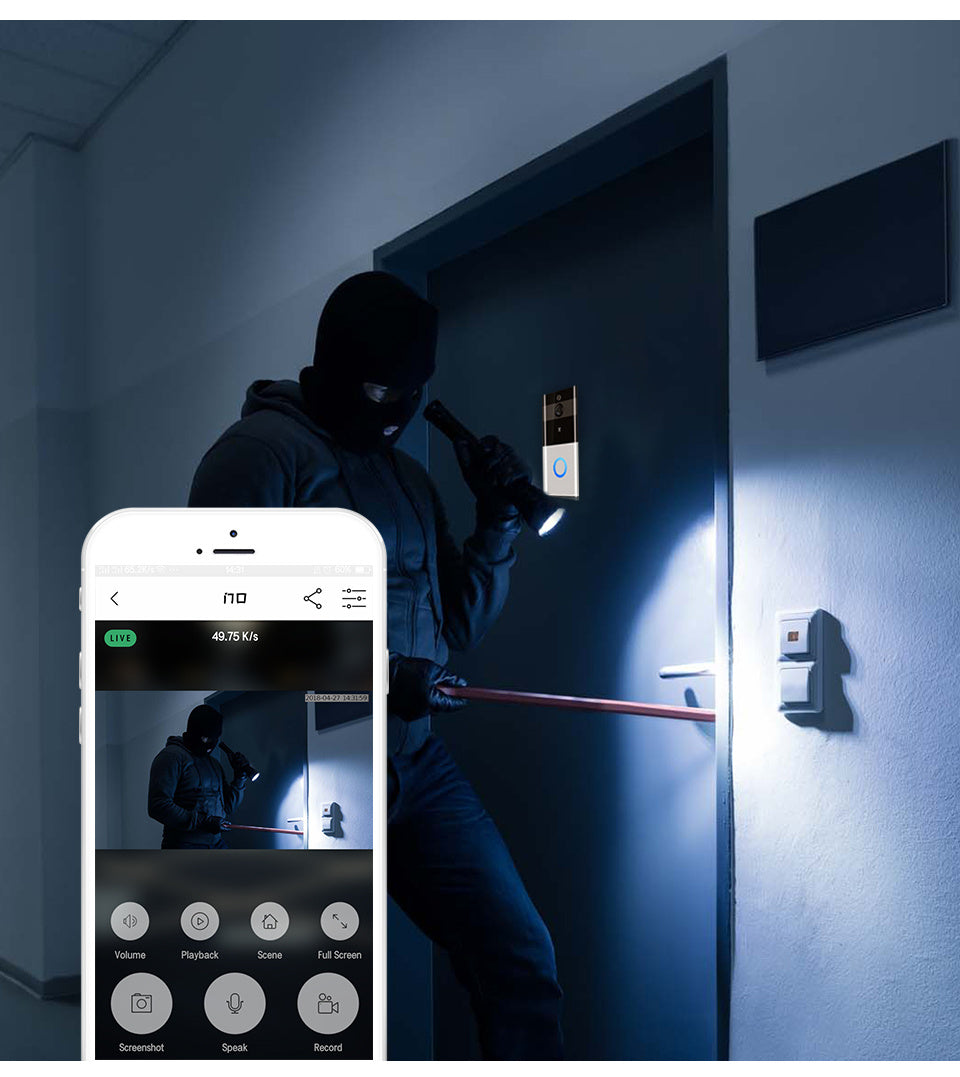 Marlboze 720P Smart WiFi Video Doorbell Wireless Intercom PIR Detection