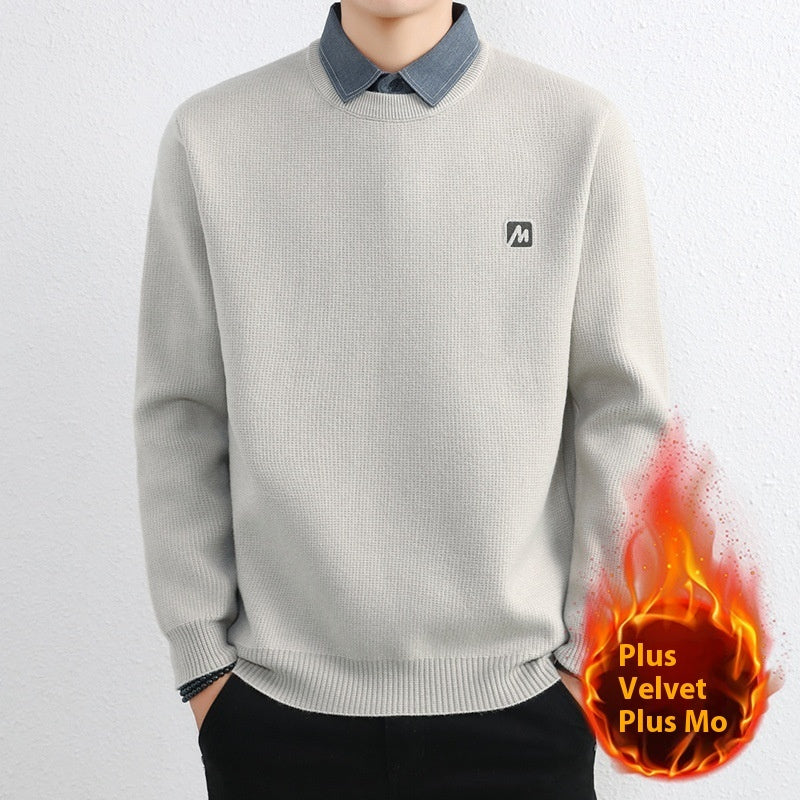 Simple Fake Two Pieces Sweaters Men