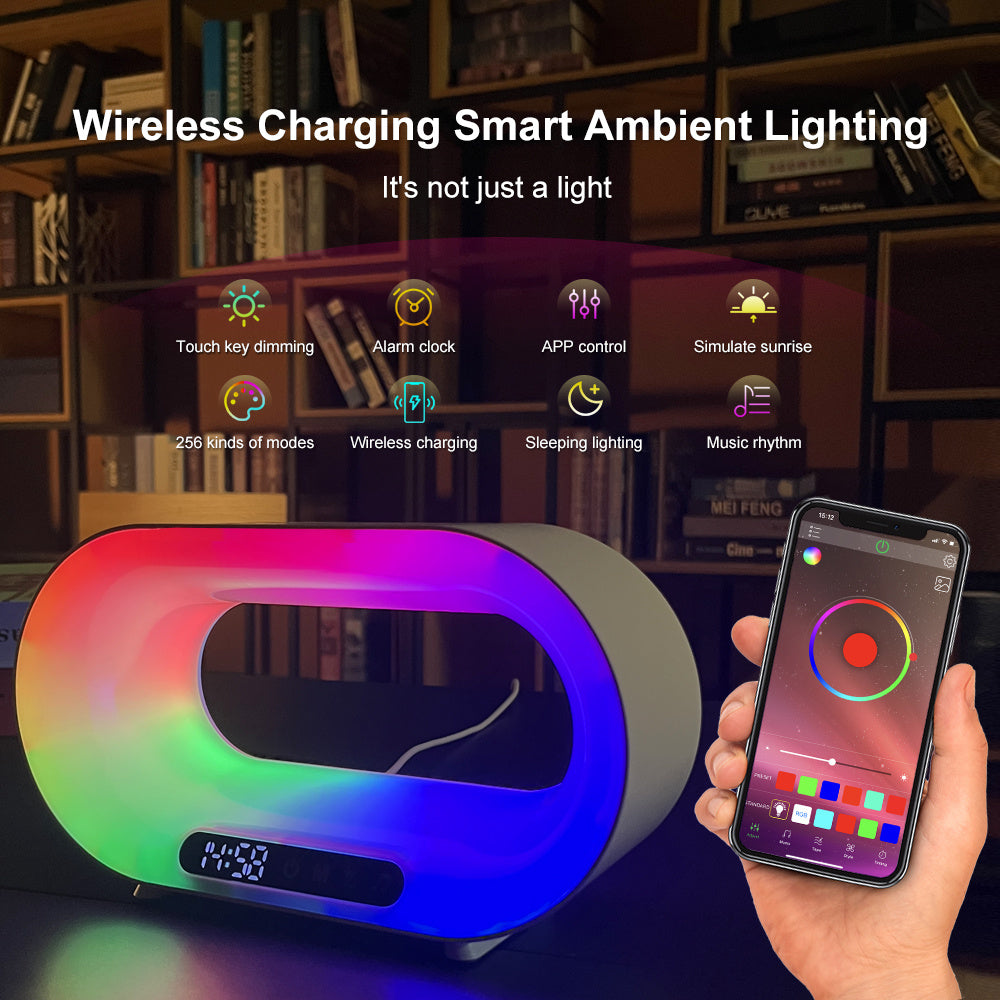 3-in-1 LED Desk Lamp RGB Wireless Charger Alarm Clock