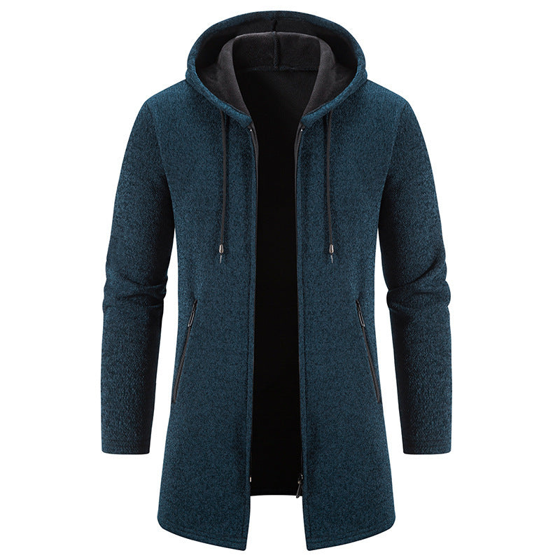 Autumn And Winter Fleece-lined Thickening Trendy Solid Color Men's Cardigan