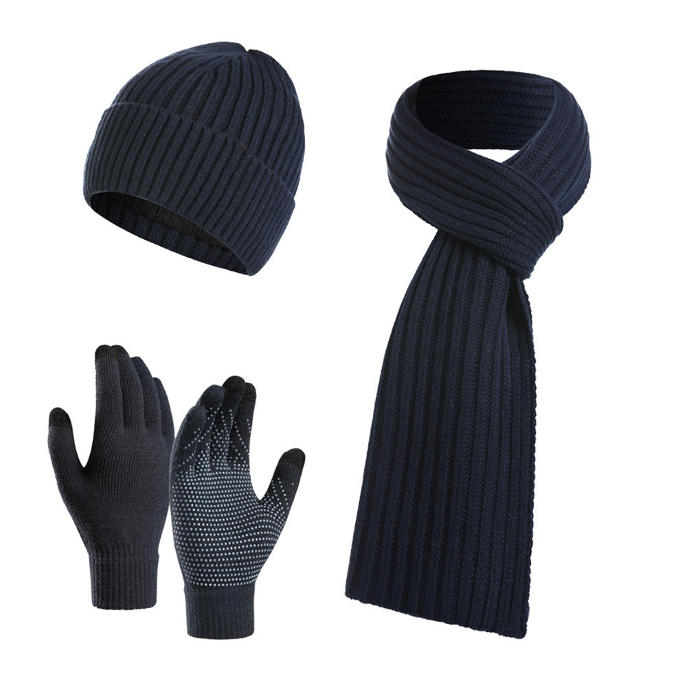 Winter Solid Color Knitted Scarf Hat Gloves Set