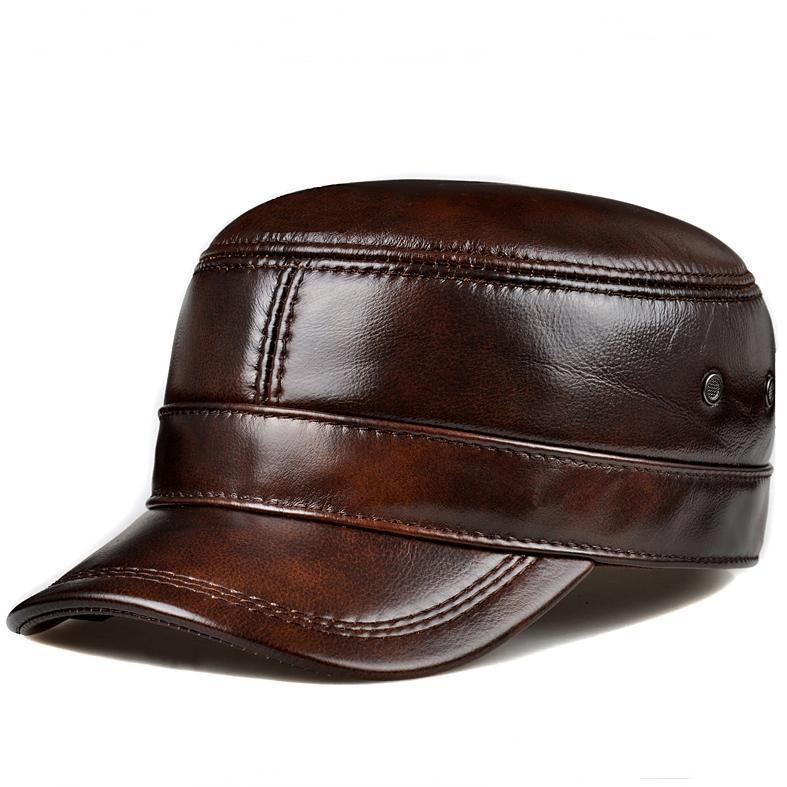 Leather Hat for Men Warm Flat Top Ear Protection