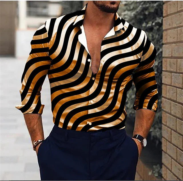 Men's Casual 3D Irregular Pattern Long Sleeve Shirt
