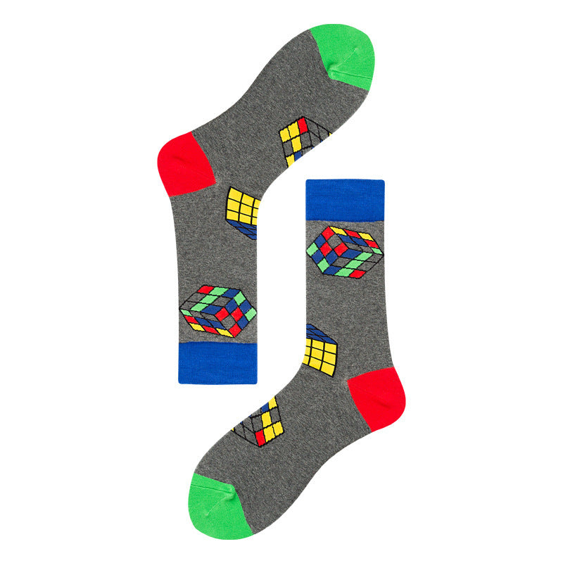 Men's Mid-calf Colorful Guitar Cat Face Cotton Socks