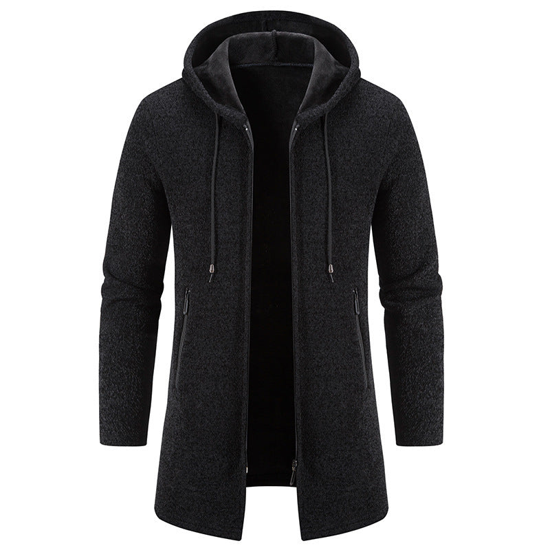 Autumn And Winter Fleece-lined Thickening Trendy Solid Color Men's Cardigan