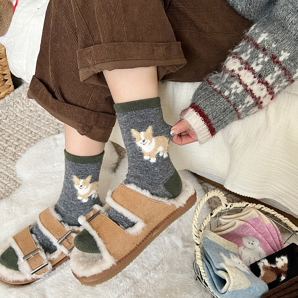 Thickened Contrast Color Mid-calf Wool Socks