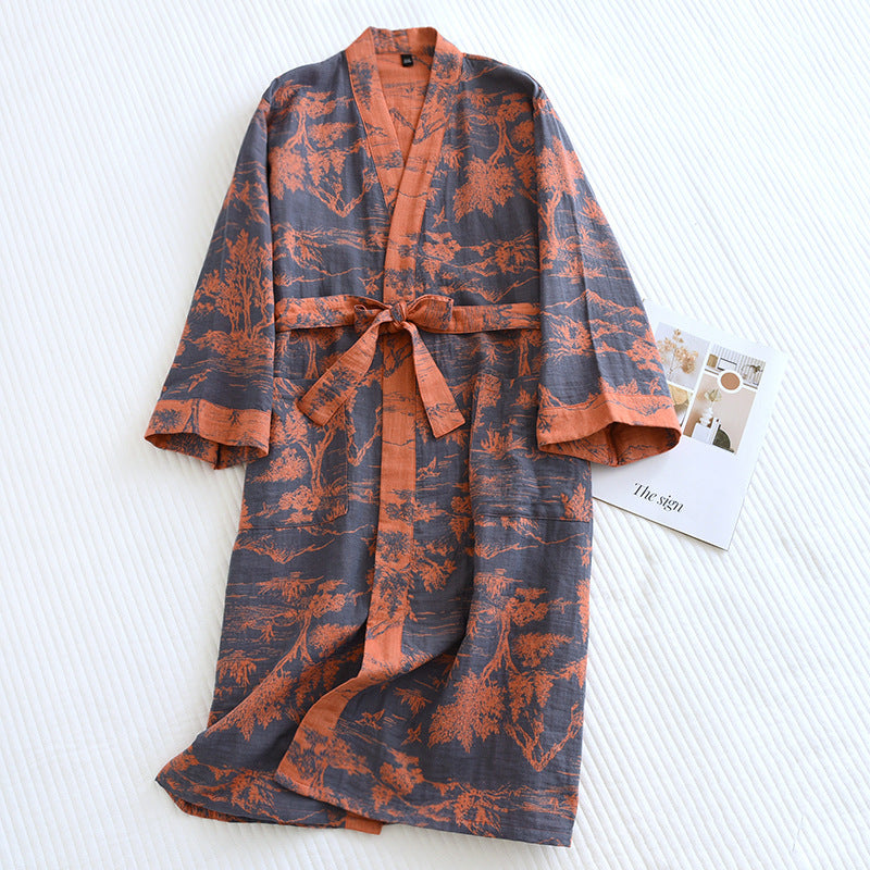 Couple Cotton Loose Lace Bathrobe Jacquard Pajamas