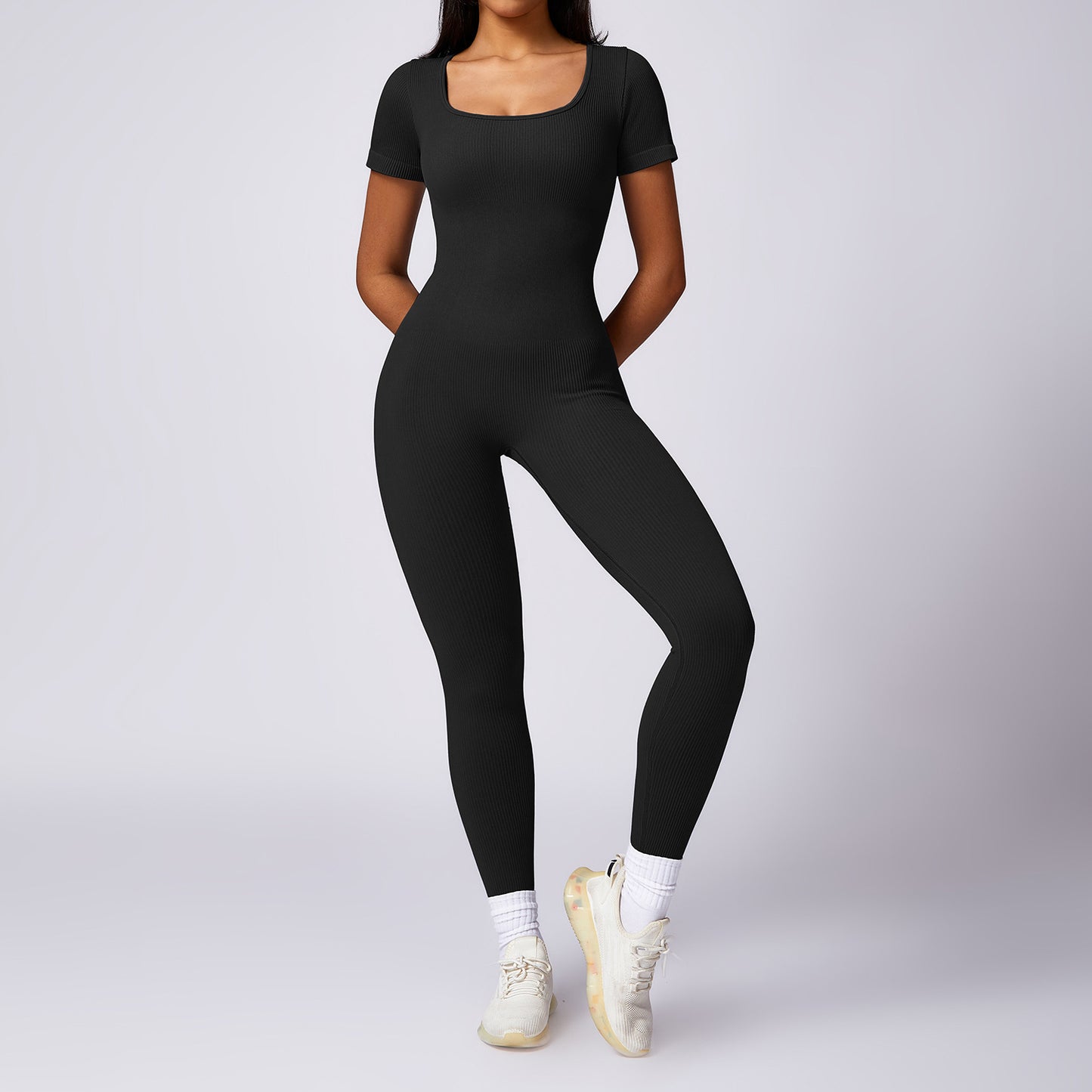 Women's Seamless High-Strength Thread Short-Sleeve Sports Jumpsuit