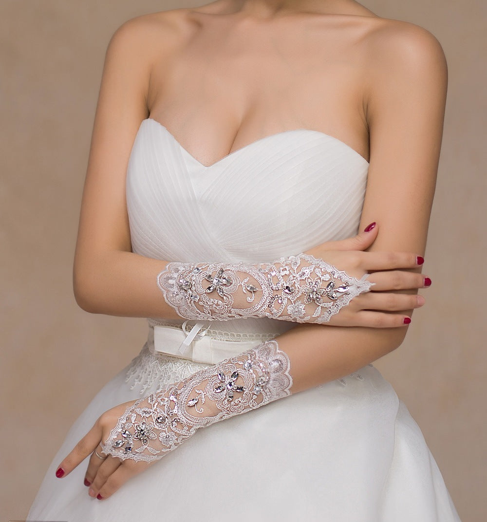 Bridal Lace Diamond Wedding Gloves