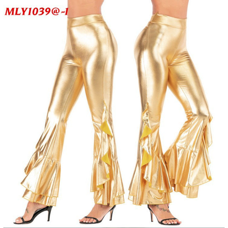 Women's Slim-fit Leather Bell-bottom Pants