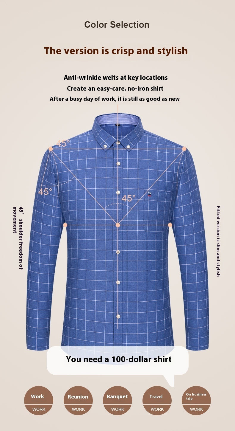 Men's Cotton Plaid Long Sleeve Oxford Shirt