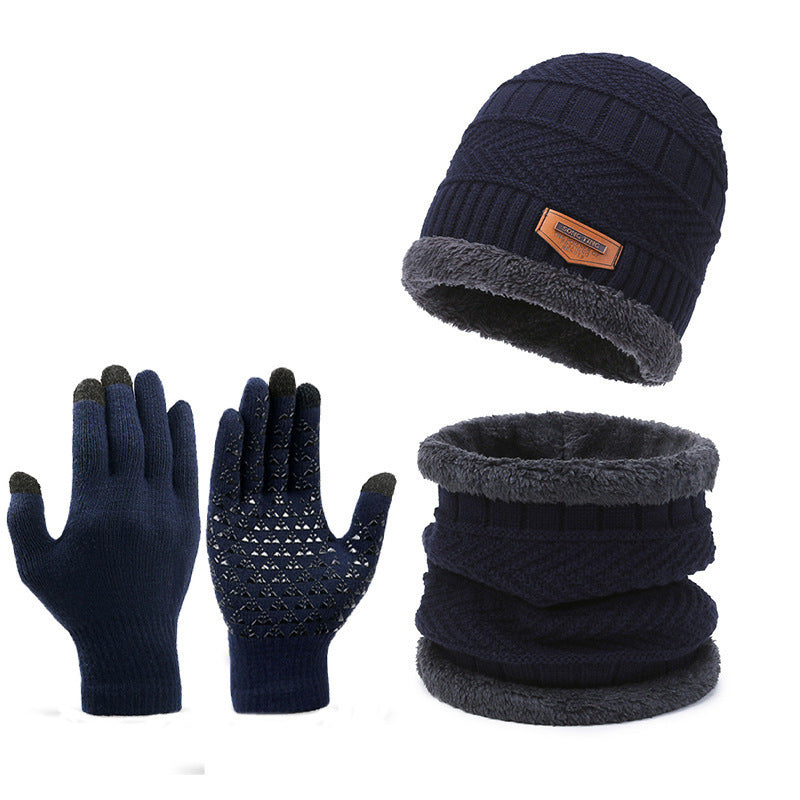 Men's Winter Scarf Gloves Hat Three-piece Set