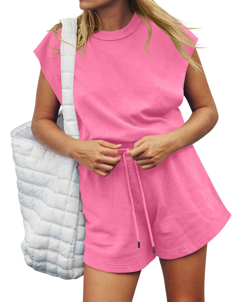 Summer Backless Drawstring Shorts Jumpsuit