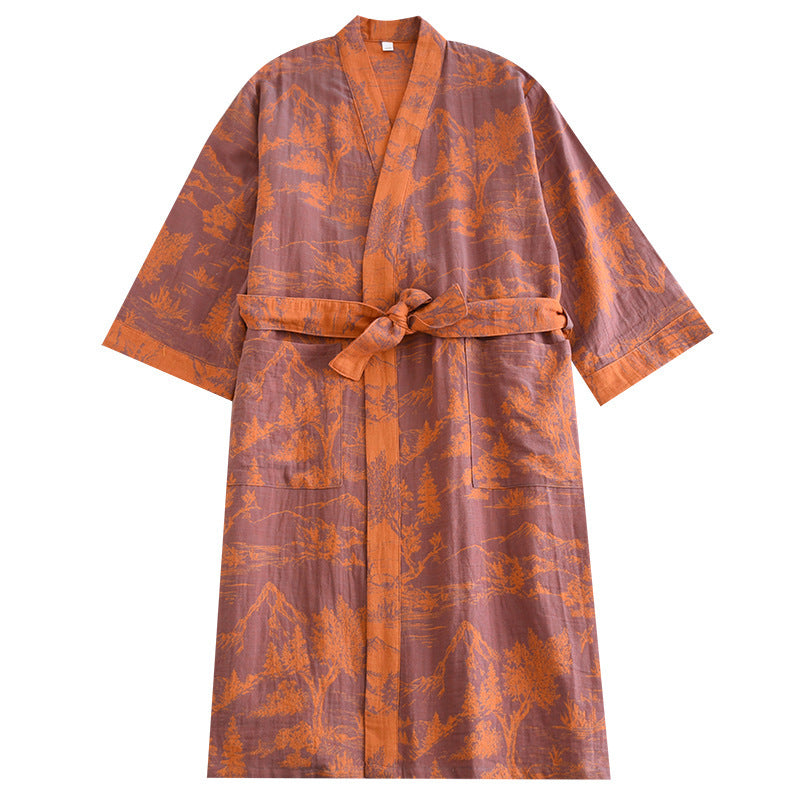 Couple Cotton Loose Lace Bathrobe Jacquard Pajamas