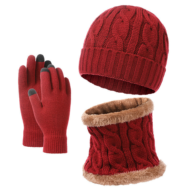European American Warm Knitted Hat Scarf Gloves