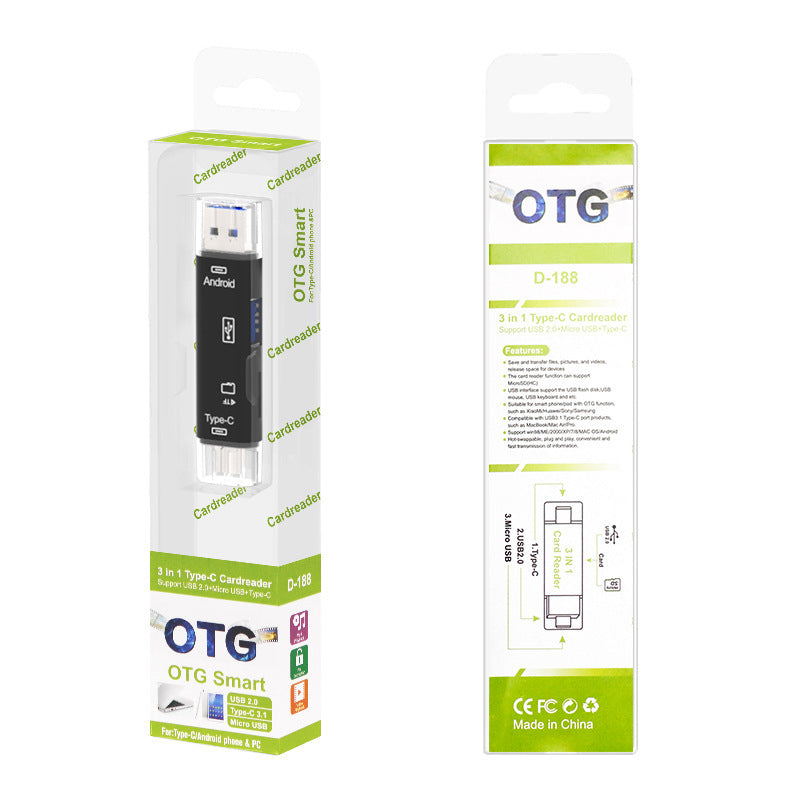 Type-C Micro USB to OTG Hub Adapter with TF Card Reader