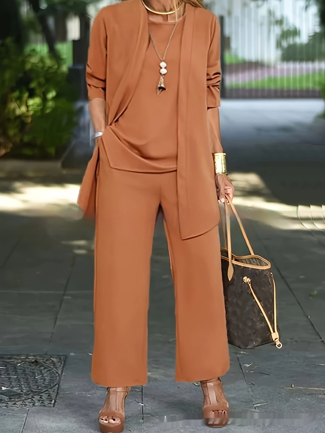 Sleeveless Top Cardigan Wide Leg Pants Suit