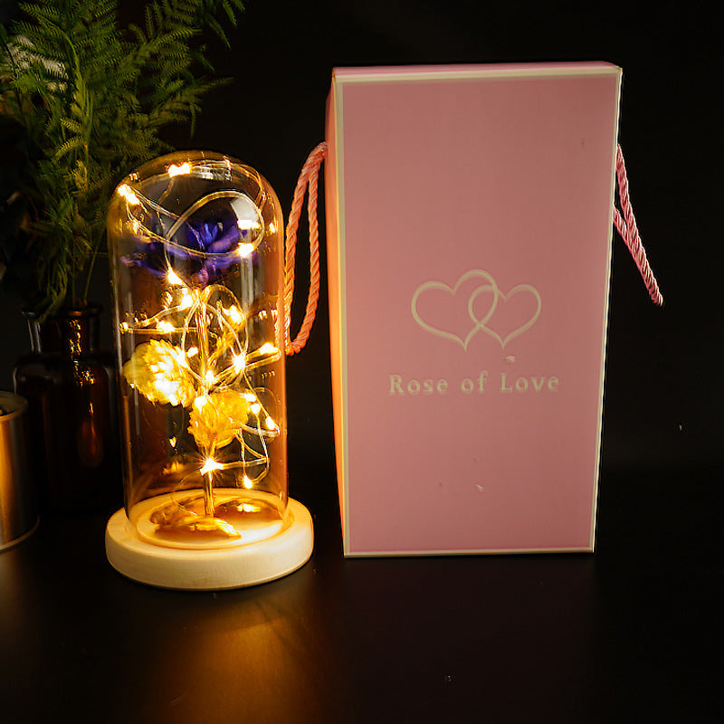 Gold Foil Rose Preserved Flower Gift Glass Cover